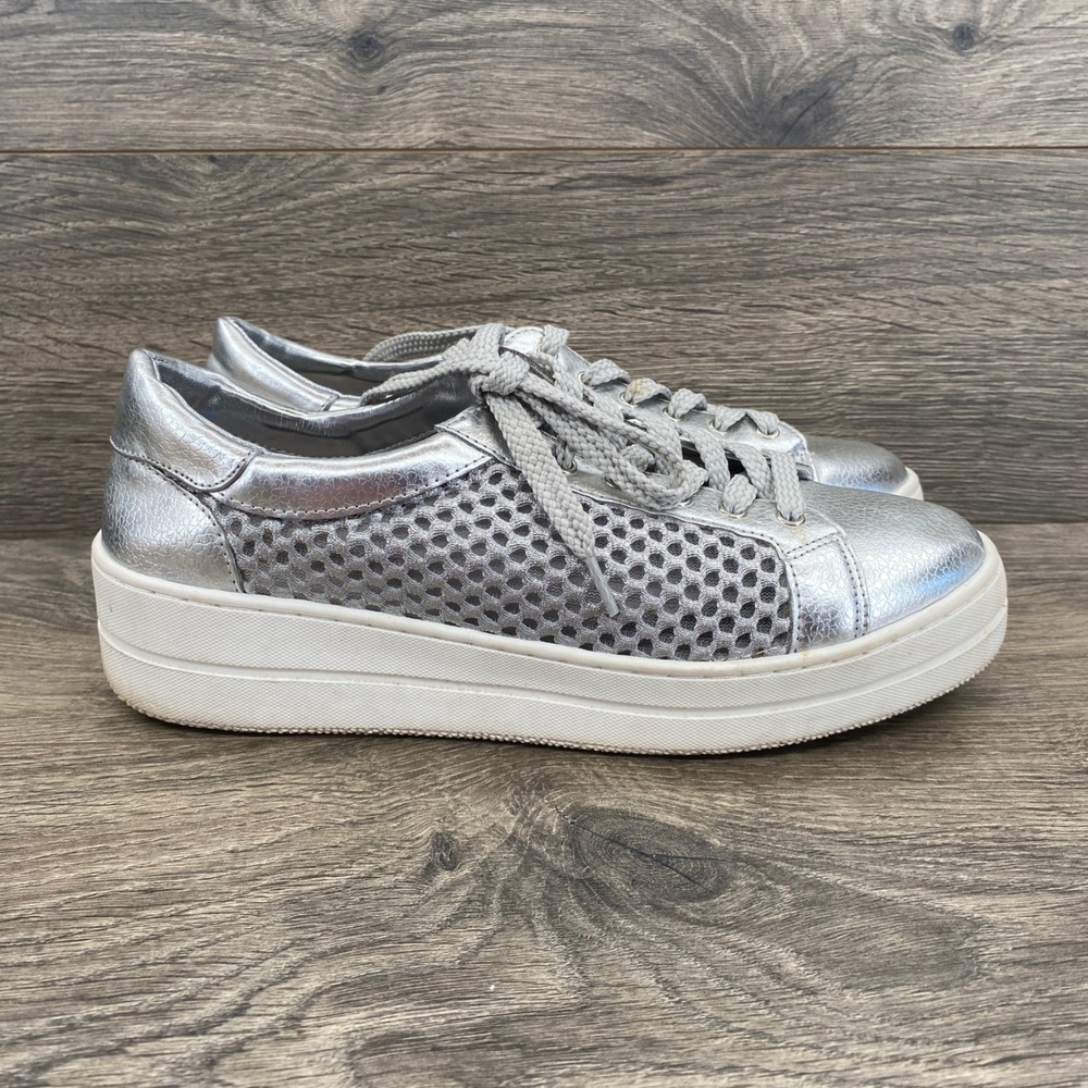 Neon Platform Sneakers Womens 7.5 Silver Metallic Mesh NEON01D1 Chunky Sole